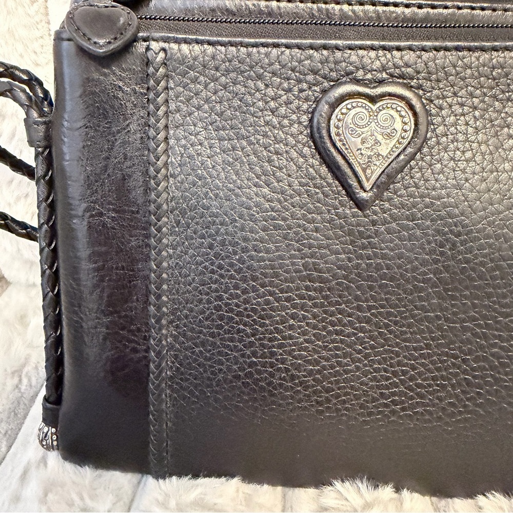 Brighton black pebble leather crossbody bag with a silver heart accent - Picture 3 of 8